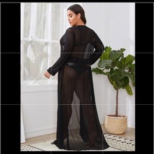 Plus Sheer Mesh Belted Robe Without Lingerie